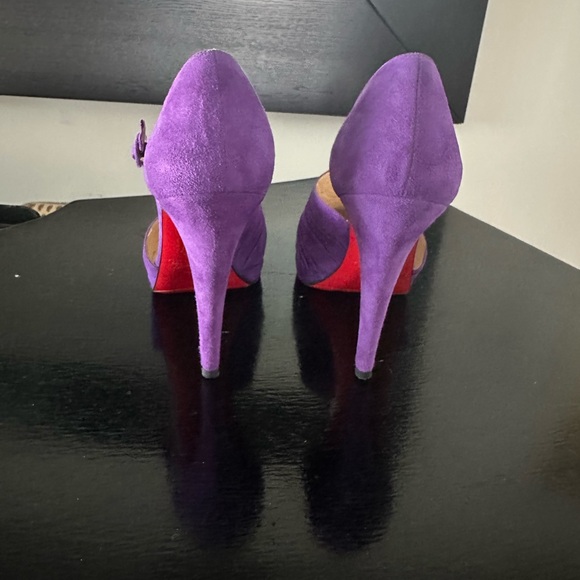 Christian Louboutin Purple Suede Peep-Toe Mary Jane High Heel Pumps - Picture 4 of 6